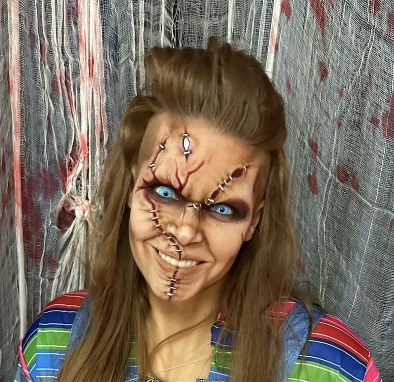 Chucky prosthetic applied and painted