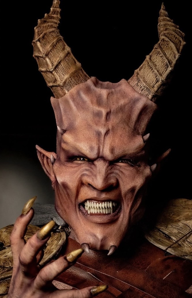 Demon Face full-face prosthetic applied and painted
