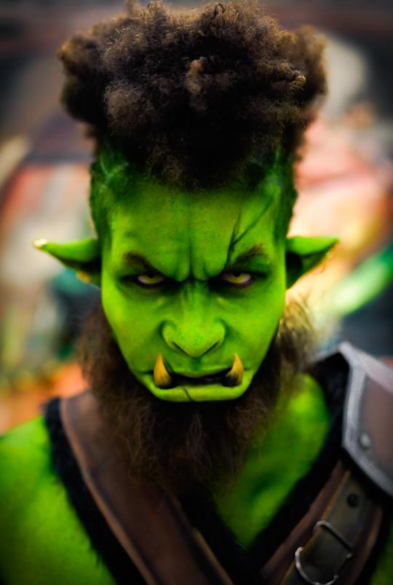 Orc Face full-face prosthetic applied and painted